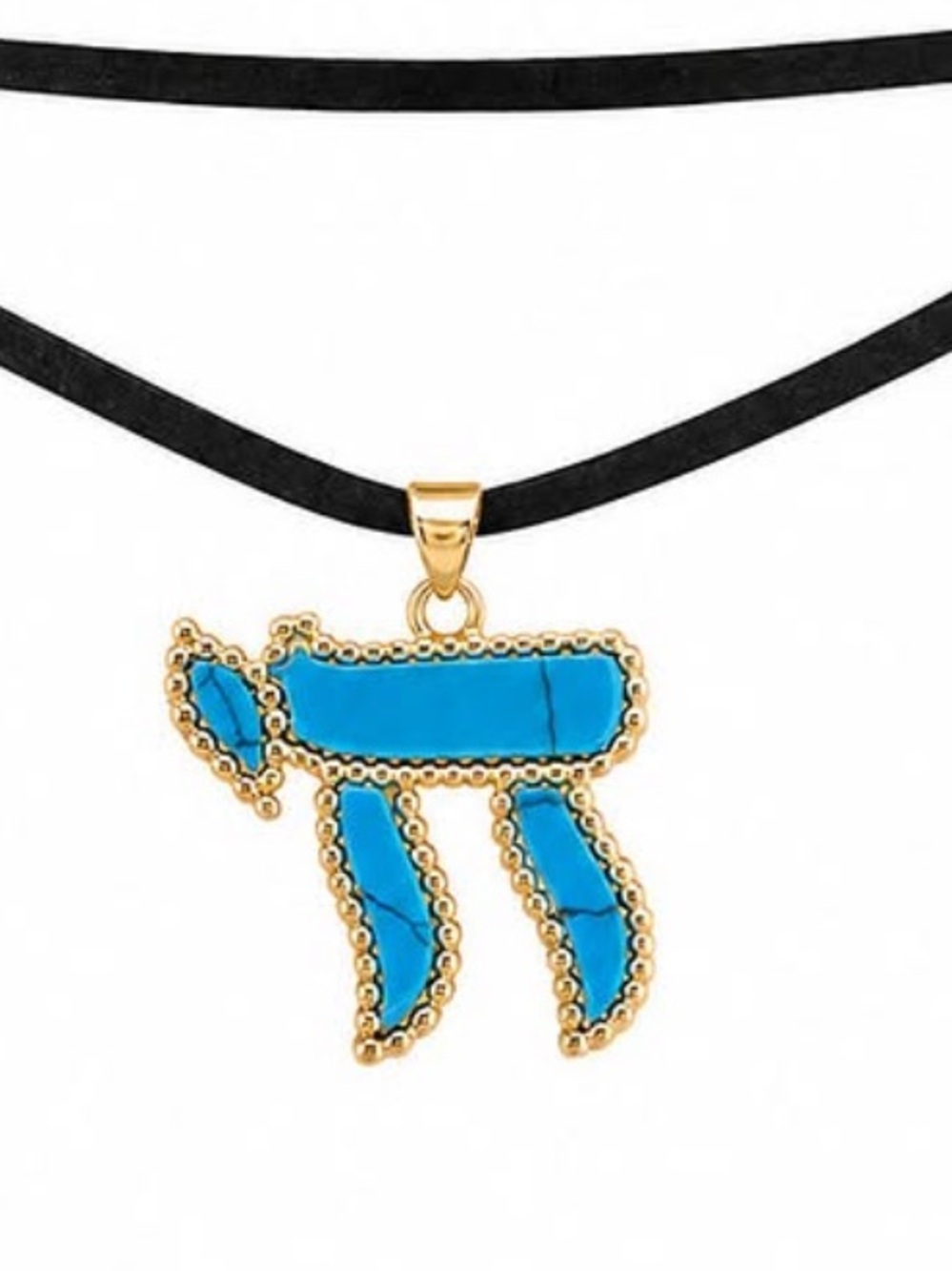 Gold & Turquoise Chai Pendant Necklace - Women Jewelry